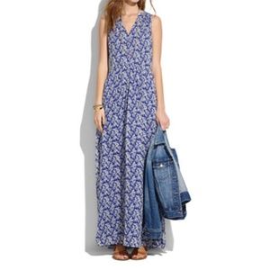 Women's Blue Silk Maxidress in Daisy Tumble